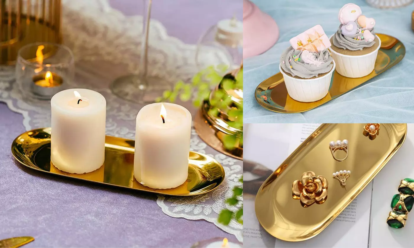 Stainless Steel Jewelry Tray Storage Dish Plate Snack Cosmetics Towel - Primary Image