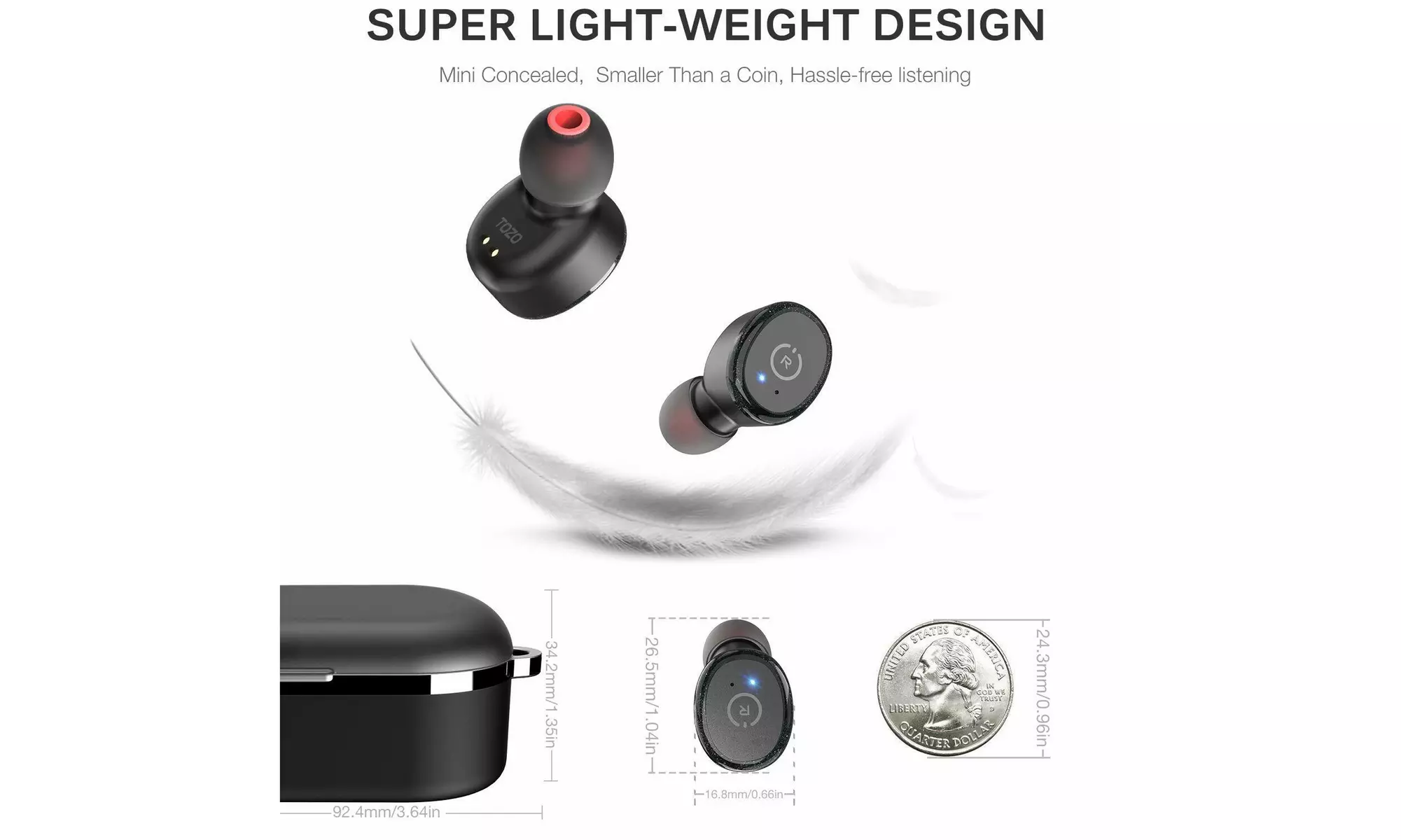 TOZO T10 TWS Bluetooth 5.0Earbuds True Wireless Stereo Headphones IPX8 - Second Medium
