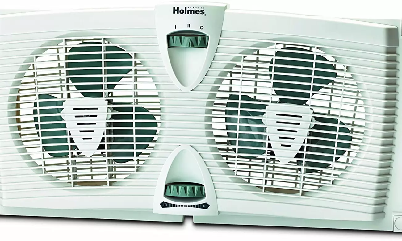 Holmes Dual Blade Twin Window Fan with Two Speed Settings, White - Primary Image