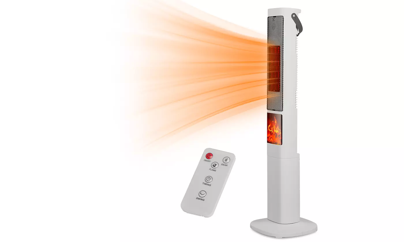 iMounTEK 1500W Oscillating Ceramic Tower Space Heater with 3D Flame & 3 Modes
