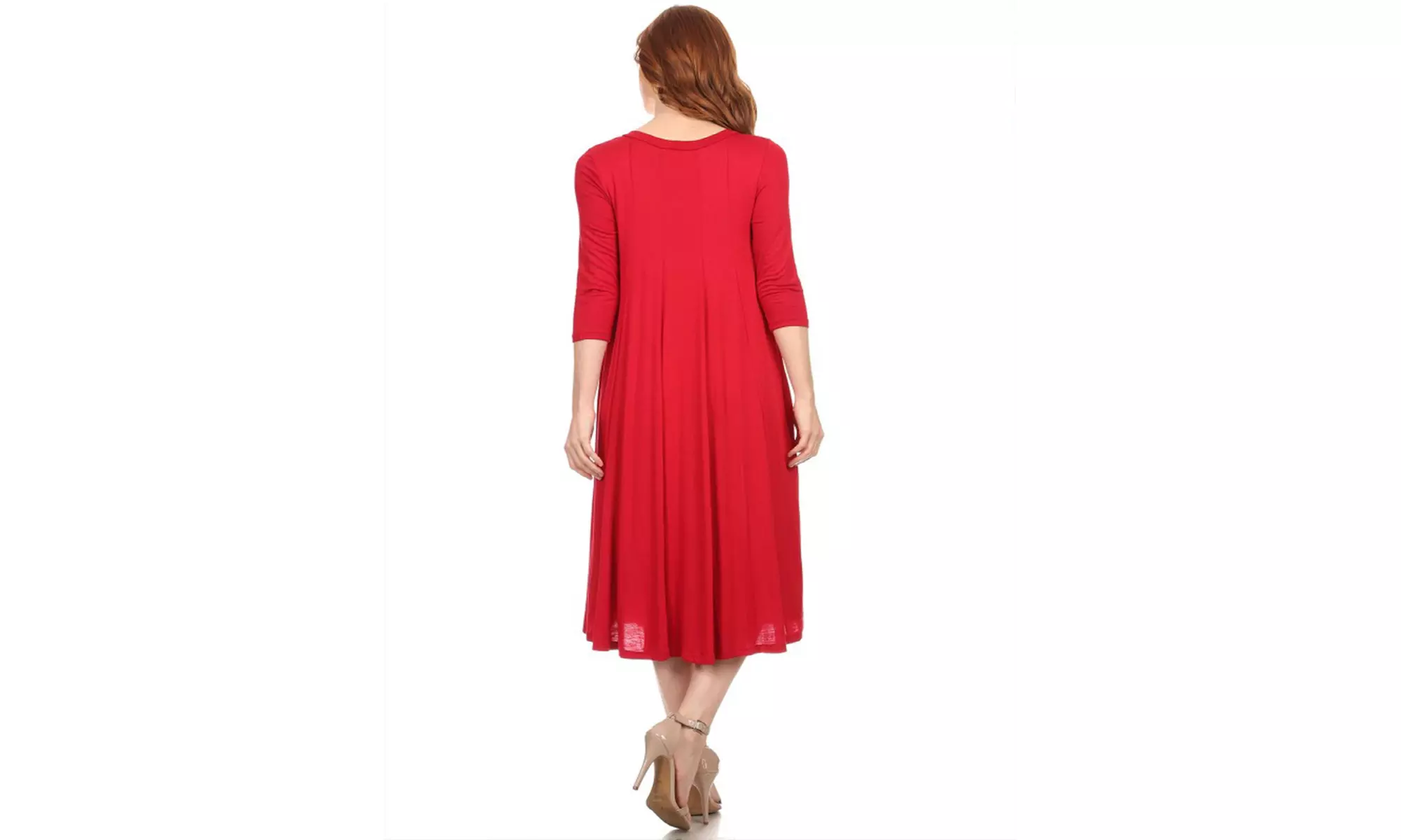 Women's Solid Casual Comfy 3/4 Sleeve Loose Fit A-line Midi Dress