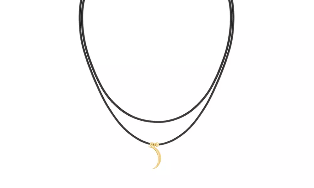 Sterling Silver Crescent Wrap Black Leather Necklace - Primary Image