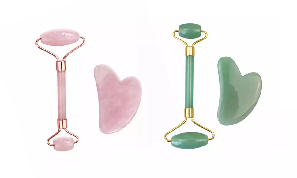 Jade Roller Massager Natural Stones Rose Crystal Gua Sha - Primary Image