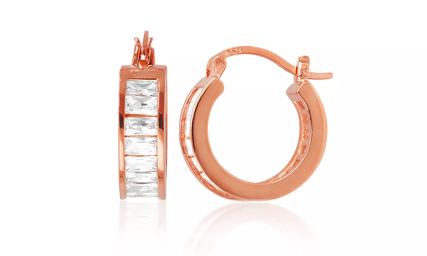 Sterling Silver Baguette Cut Hoop Earring - Second Medium