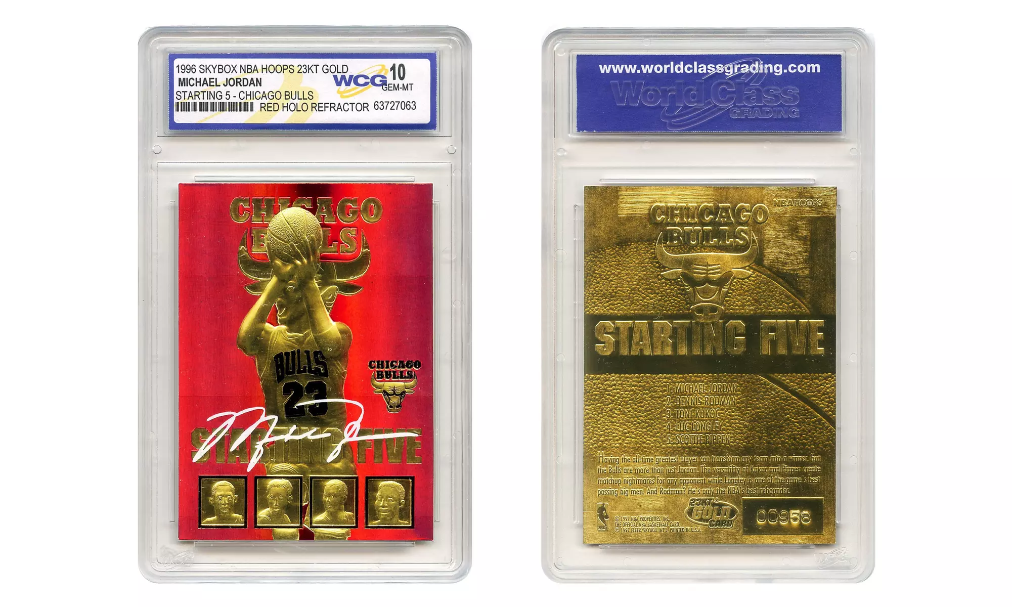 1996 Skybox NBA Hoops JORDAN Starting 5 Bulls RED REFRACTOR Gold Card GEM 10 - Primary Image