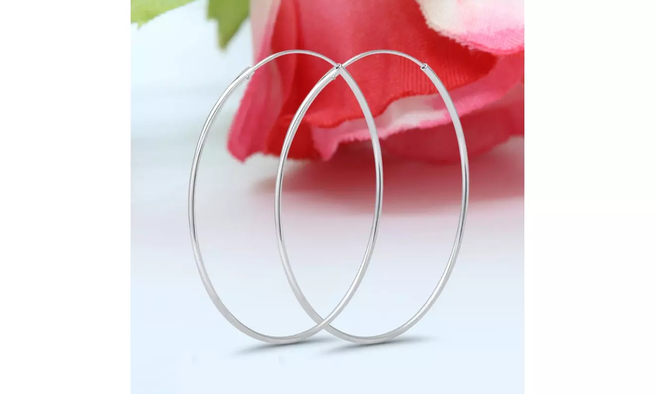 Fine Italian 925 Sterling Silver 65MM Large Oversize Endless Hoop Earrings