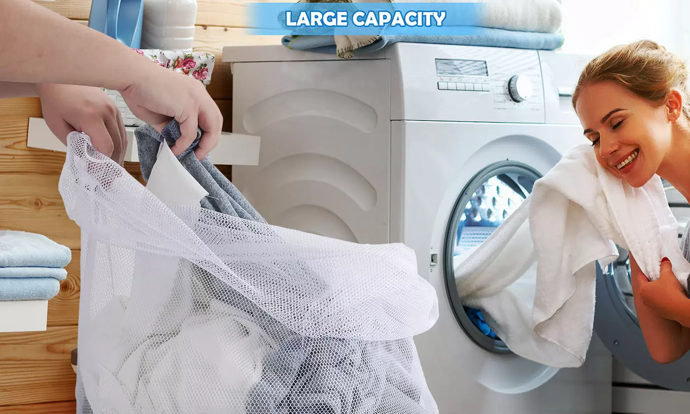 2Pcs Heavy Duty Laundry Bag Large Mesh Wash Clothes With Drawstring Top Closure