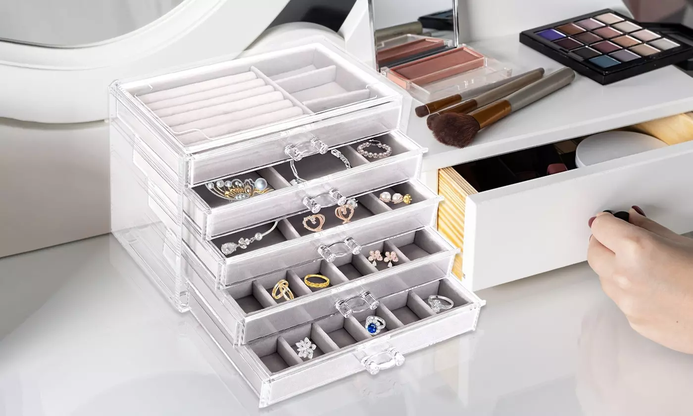 Laromni 5-Drawer Acrylic Jewelry Organizer with Crystal Handles - Primary Image
