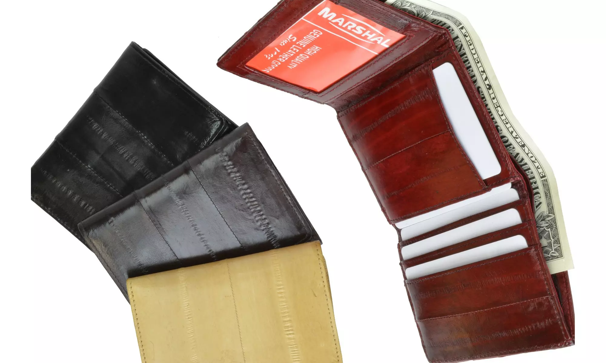 Eel Skin Trifold Wallet for Men with Id Window Slim and Sleak E 314 - Primary Image