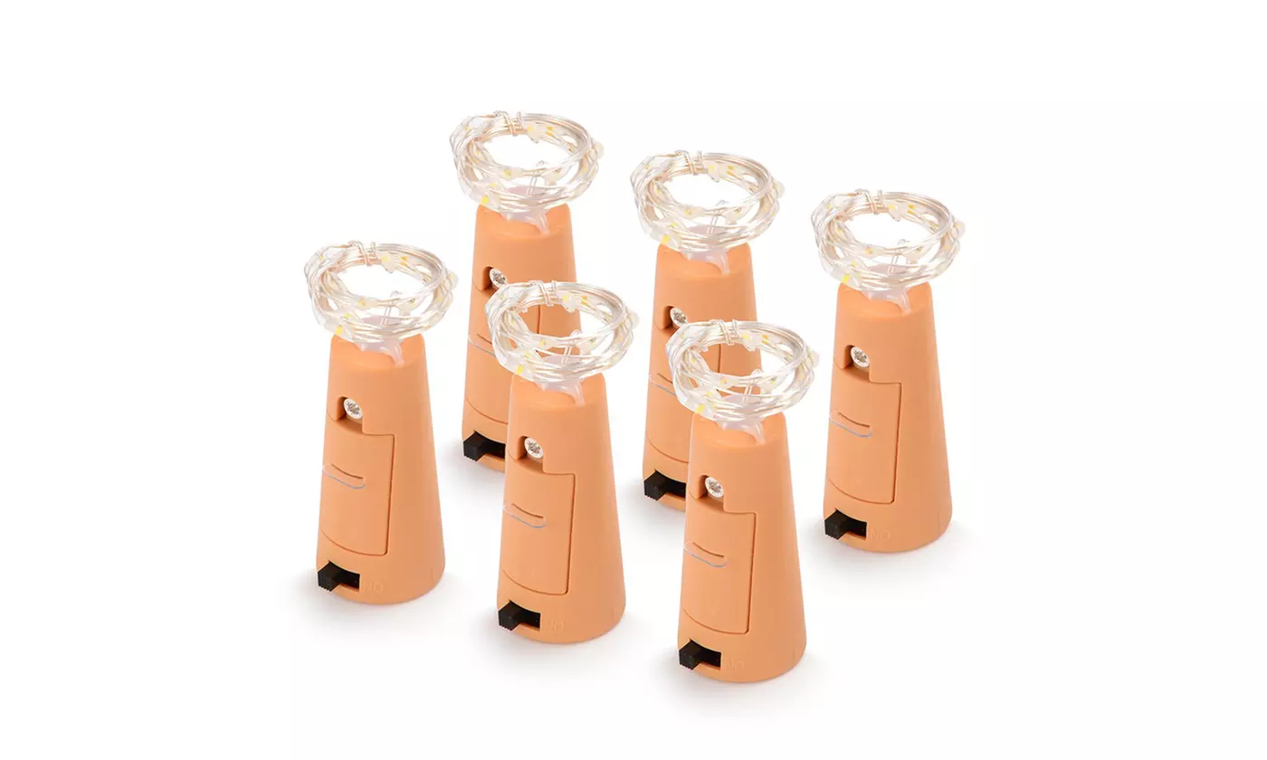 6 Pack 20 LED Wine Bottle Cork Lamp Fairy String  Lights for DIY Wedding Party