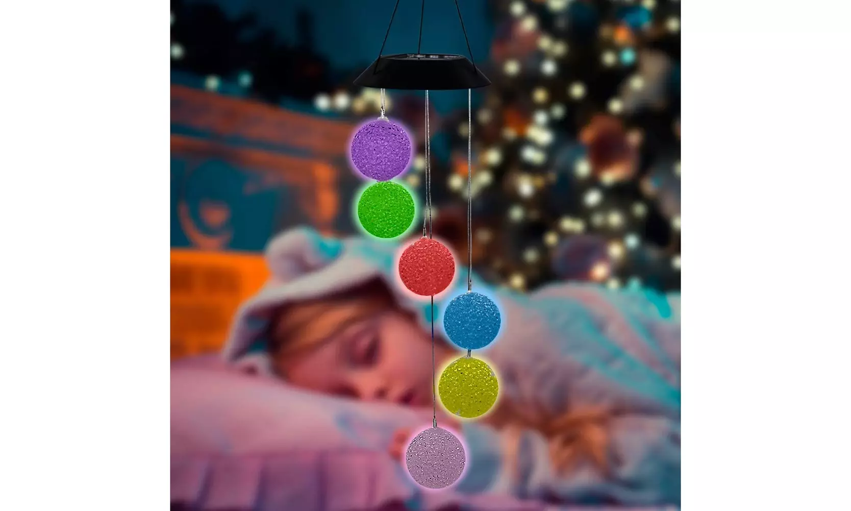 2 Pack Solar Crystal Ball Wind Chime, Color Changing