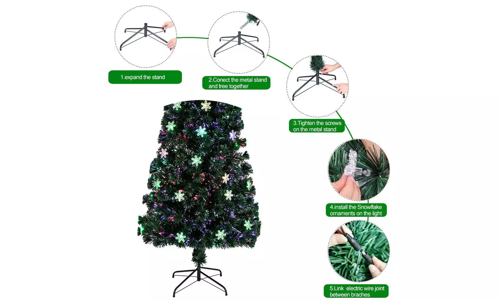 7 FT Artificial Pre-lit Fiber Christmas Tree Optic LED Lights with Iron Stand