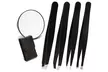 4-Piece Precision Tweezer Set w Luxurious Leather Case & 10x Magnifying Mirror - Second Medium