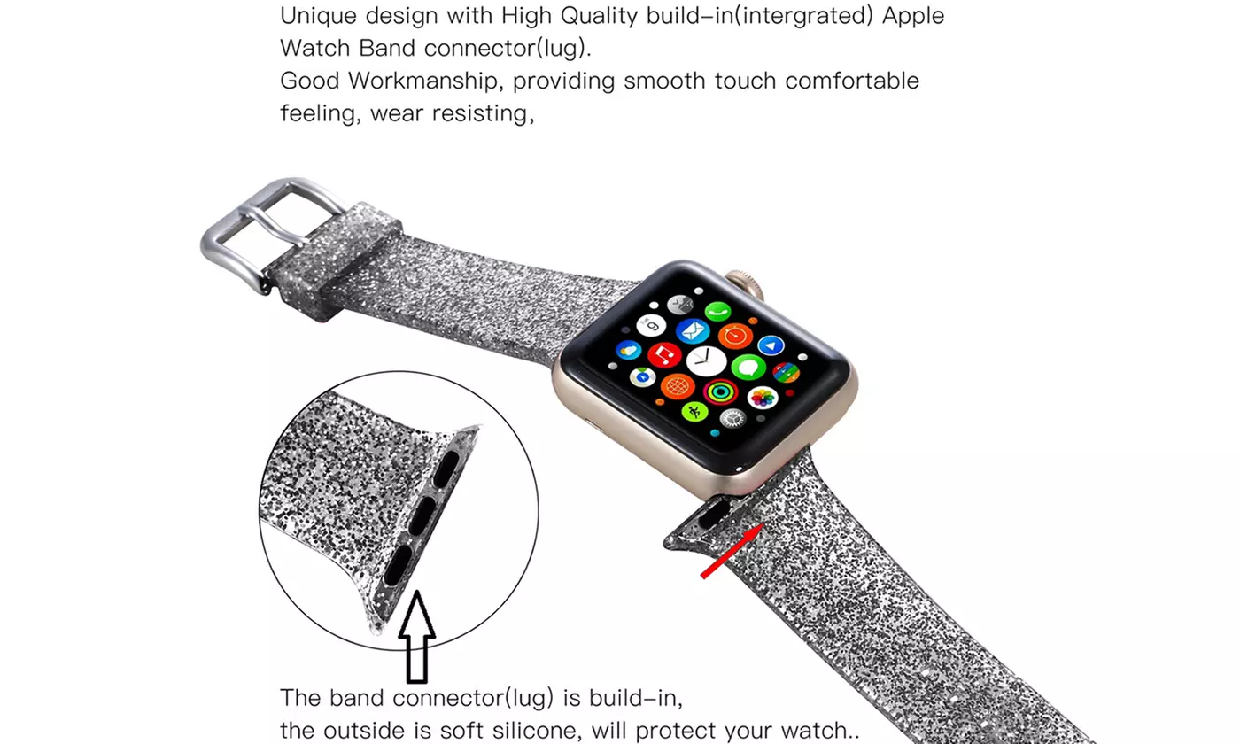 Glitter Silicone Replacement Strap Band for Apple Watch Series 1,2,3,4 38/42mm - Primary Image