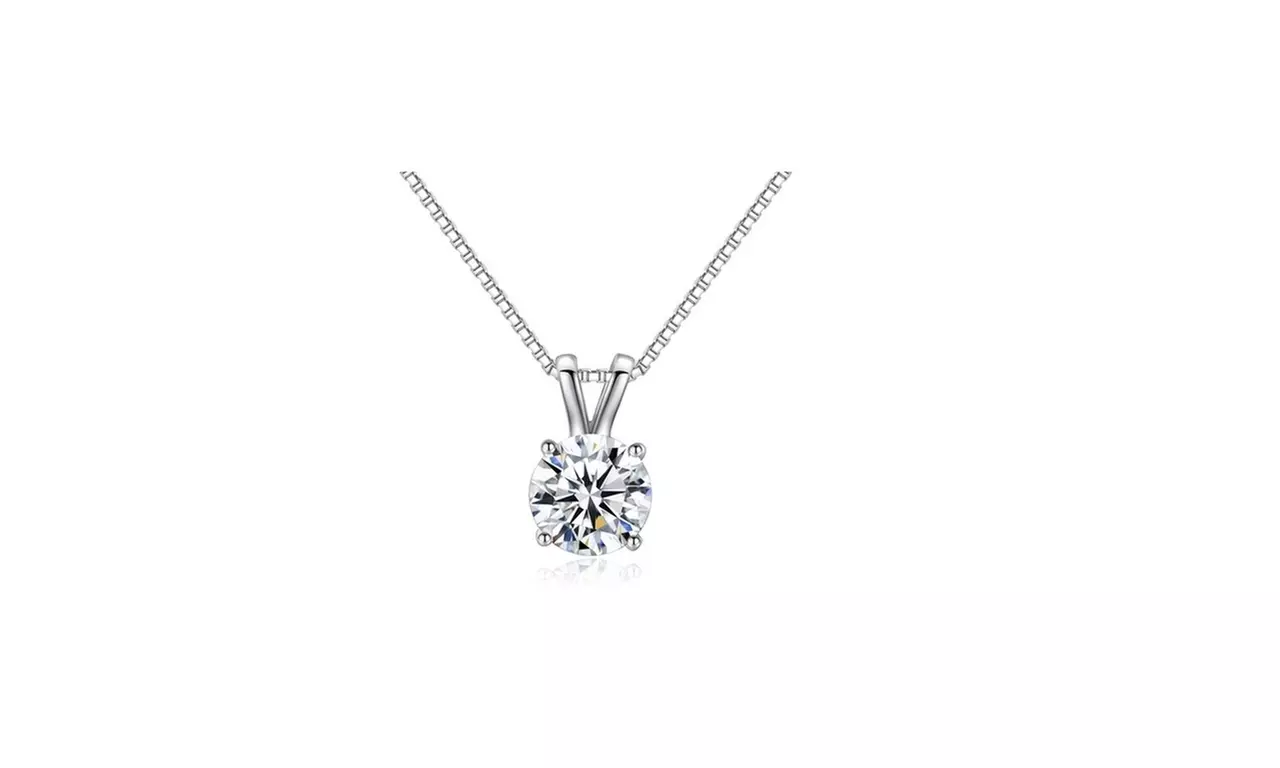 14k white Gold Plated 2 Cttw Round White Sapphire 18 Inch Necklace. - Primary Image