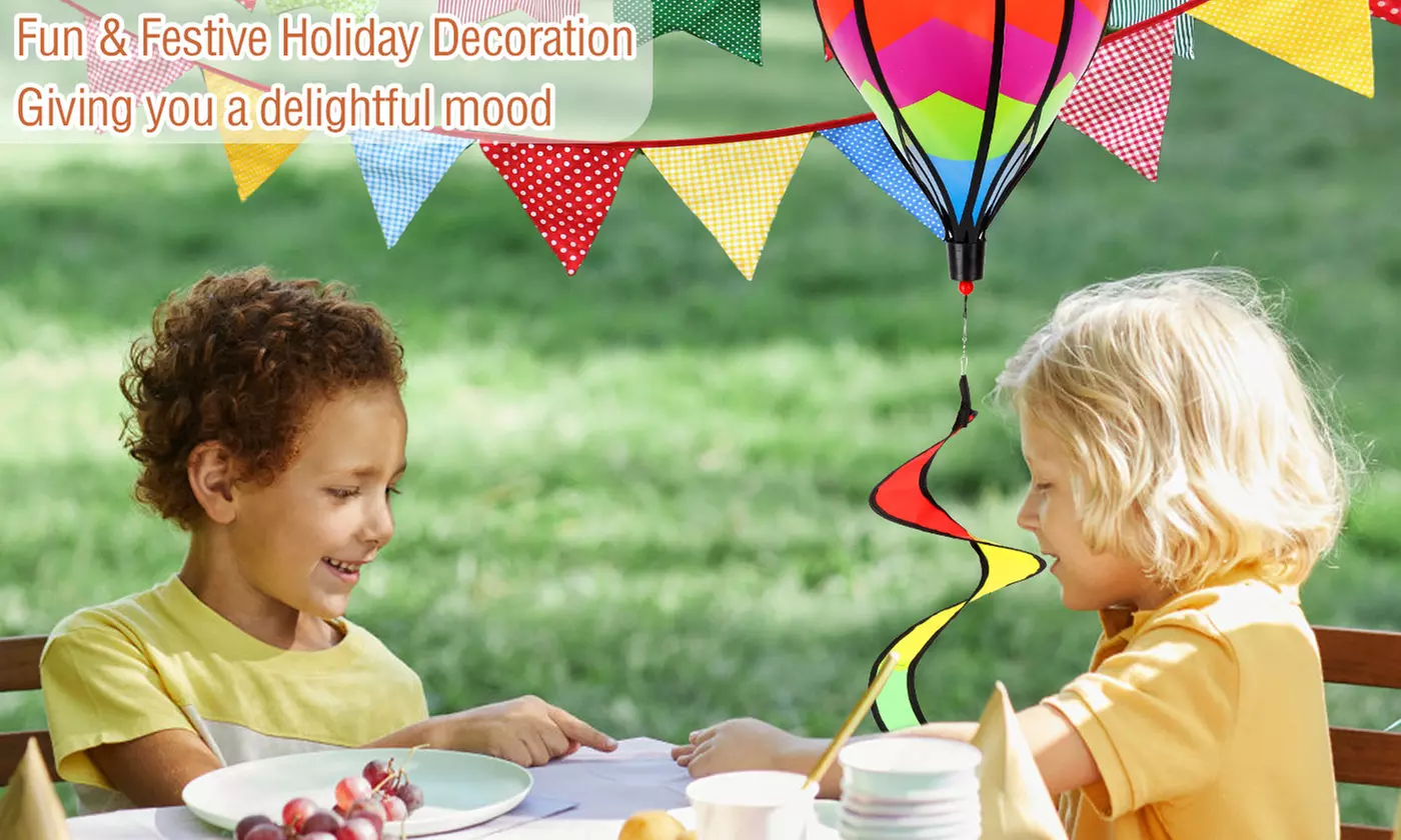 2pcs Hot Air Balloon Wind Spinner Rainbow Garden Windmill Hanging Decor