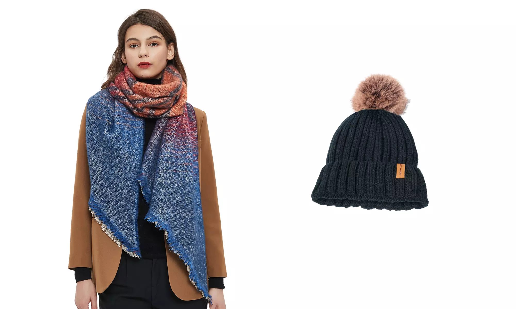 Women Fashion Winter Warm Knitted Hat Beanie Hat Scarf Set