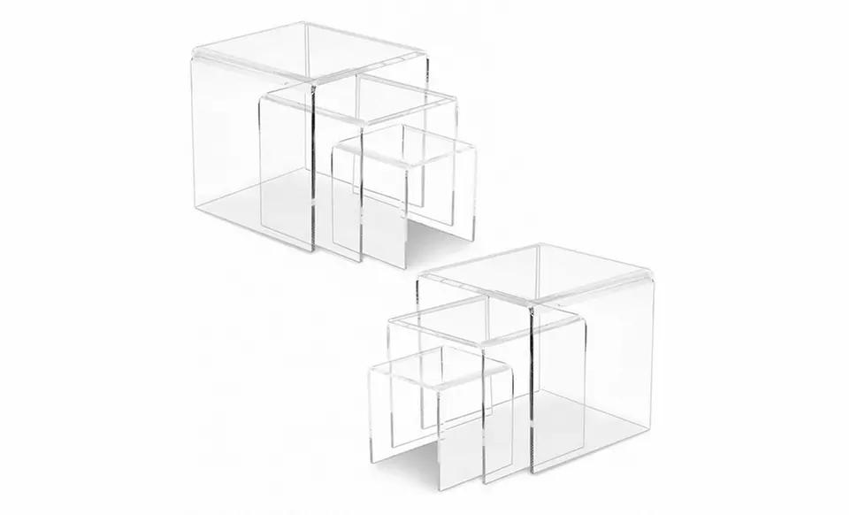 2 Sets Acrylic Riser Display Shelf Set Clear Stands Multi Use 3 Sizes - Primary Image