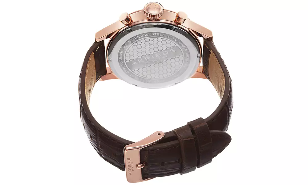 Akribos XXIV Men's Chronograph Genuine Leather Strap Watch AKGP798RG - Second Medium