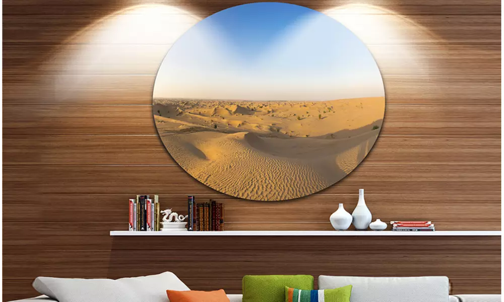 Sand Dunes Desert in Dubai' Landscape Metal Circle Wall Art - Primary Image