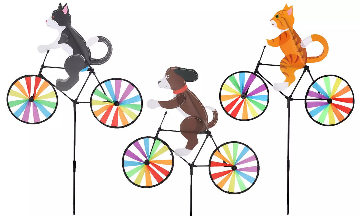 20" Animal Bike Wind Spinner Windmill Garden Funny Cat Dog Whirligig Pinwheel 
