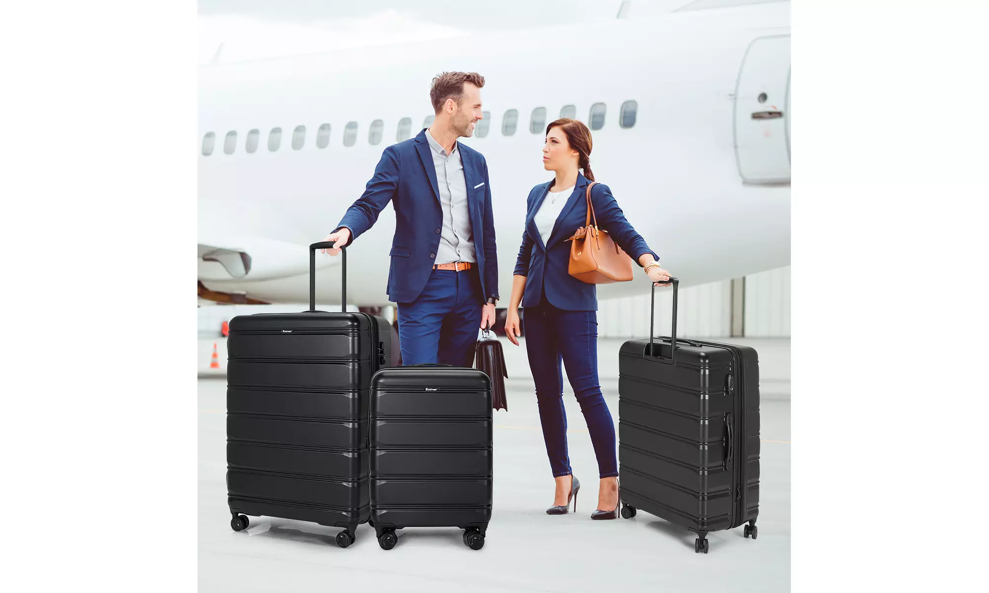Costway 3 Piece Hardshell Luggage Set pandable Suitcase TSA Lock Spinner Wheels