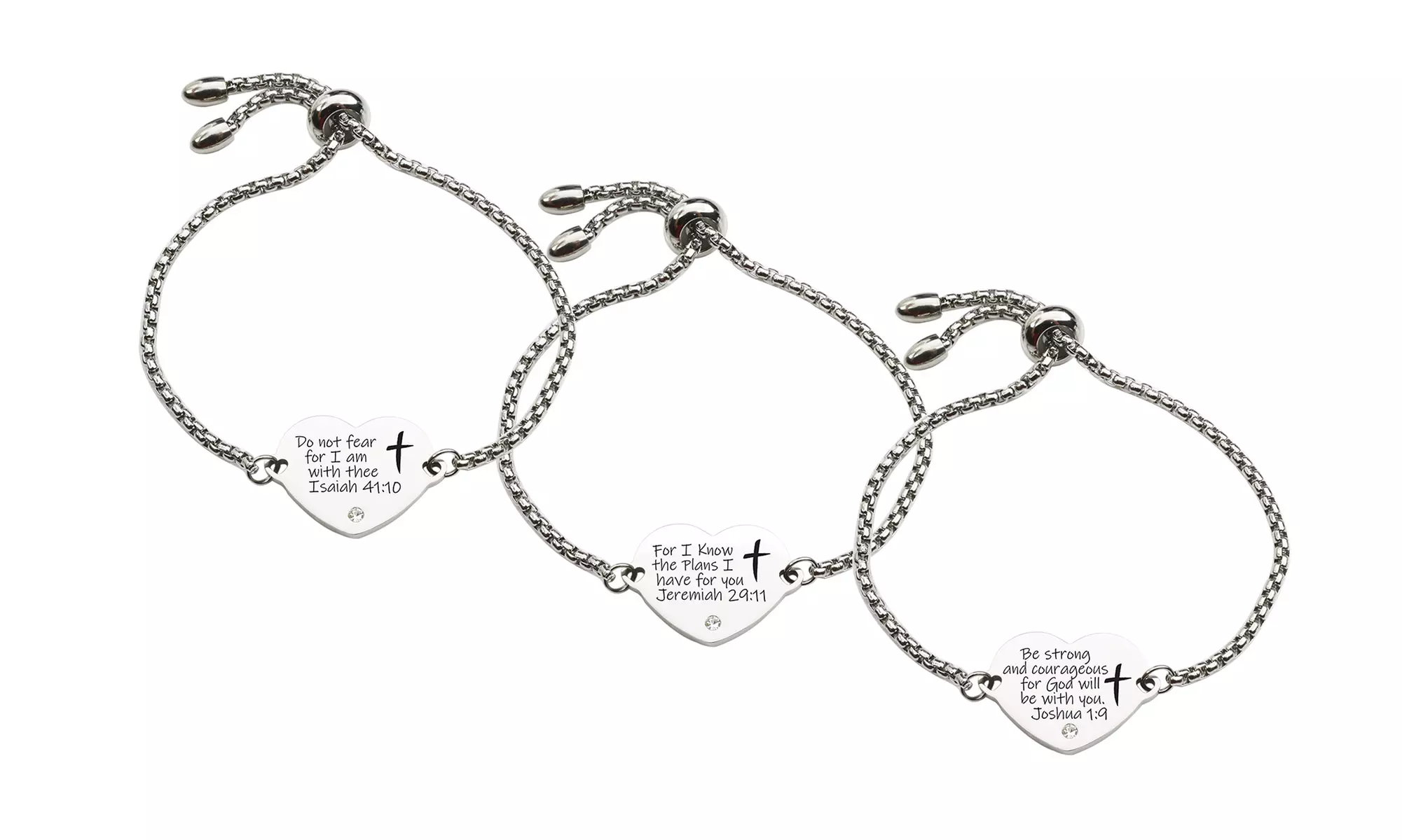 Solid Stainless Steel Scripture Heart Slider Bracelet by Pink Box - Primary Image
