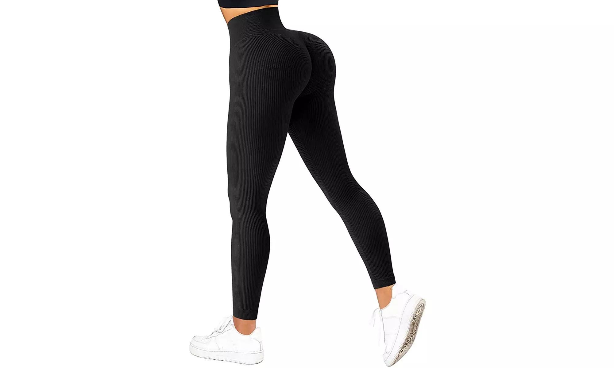 Women Ribbed Seamless Leggings High Waisted Yoga Pants Butt Lifting Leggings - Primary Image