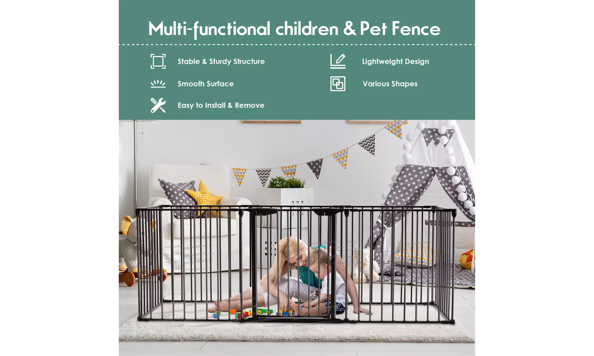 Multifunction 8 Panel Metal Gate Baby Pet Fence Safe Playpen