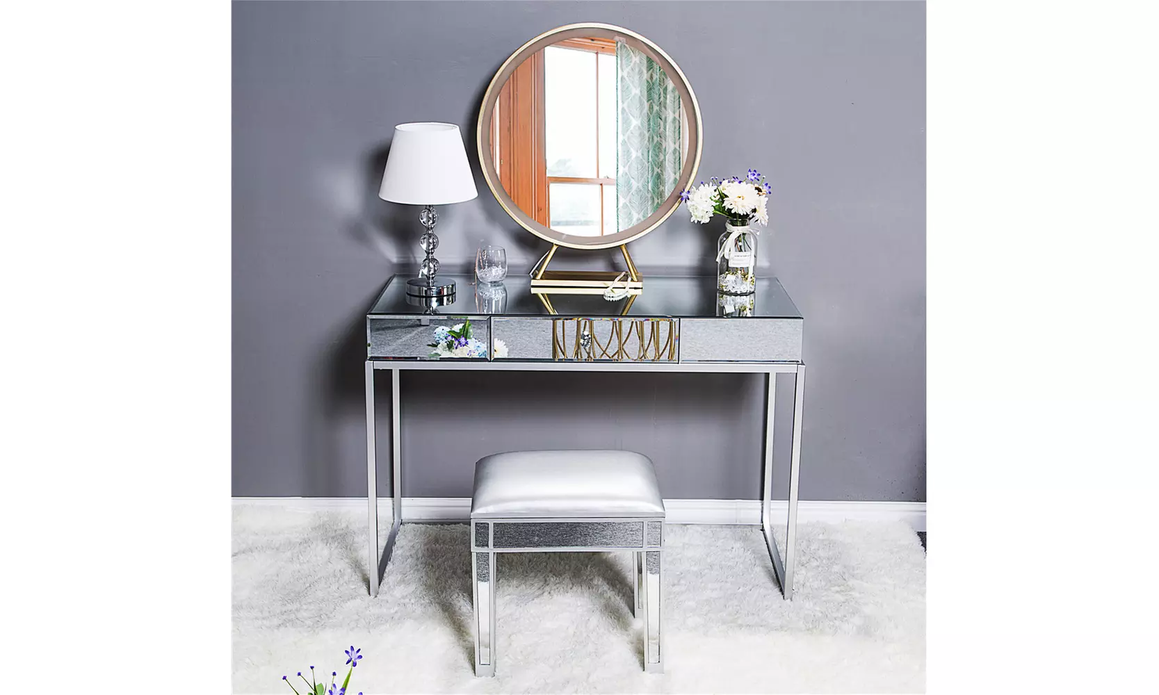 Bedroom Makeup Vanity Table Tube Feet--Mirror Table Dressing Table - Primary Image