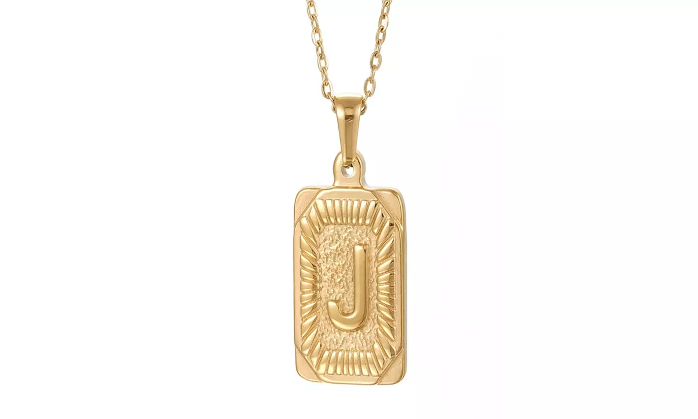 Gold Plated Stainless Steel Initial Pendant with Box Link Chain Necklace