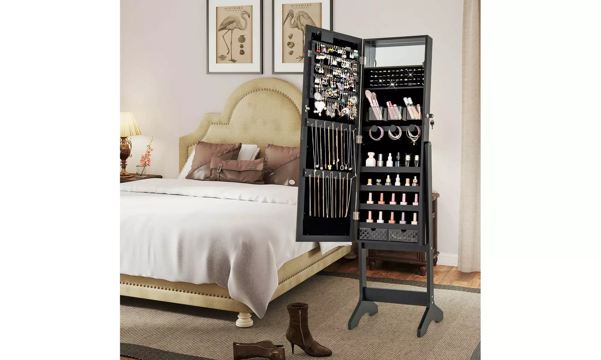 Costway Full-Length LED Mirror Jewelry Cabinet with 20 LED Lights