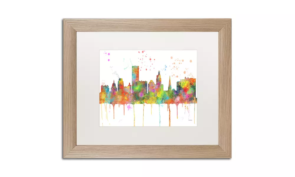Marlene Watson 'Providence RI Skyline Mclr-1' Matted Birch Framed Art - Second Medium