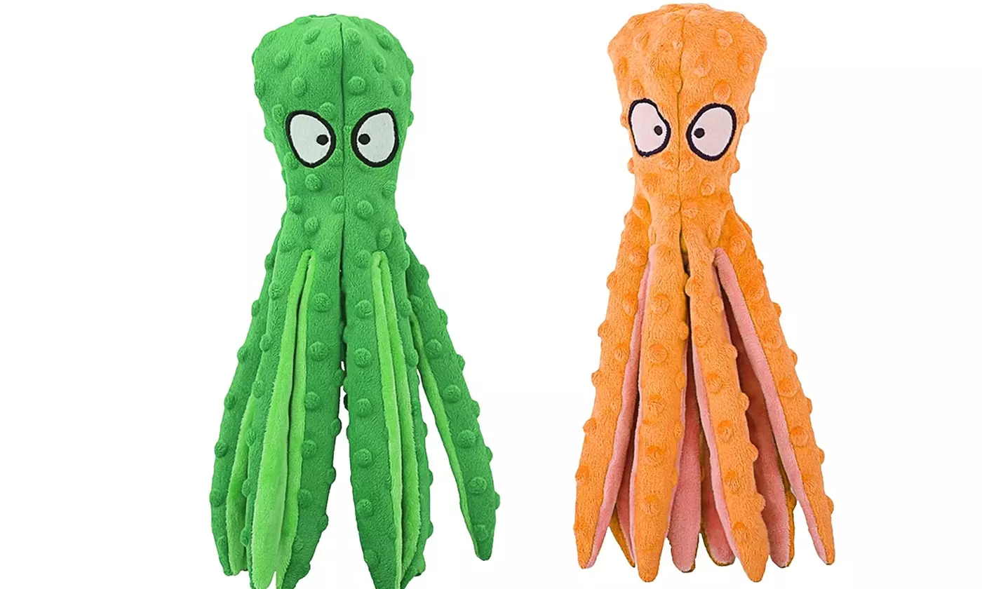  iMounTEK Octopus Squeaky Dog Toys No-Stuffing Crinkle Plush for All Dogs (2pk)