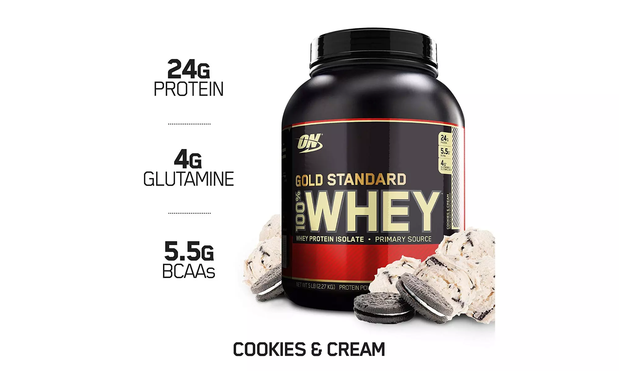 Optimum Nutrition Gold Standard Whey Protein Powder, Cookies and Cream, 5lb - Primary Image