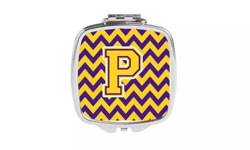Carolines Treasures CJ1041-PSCM Letter P Chevron Purple & Gold Compact Mirror - Primary Image
