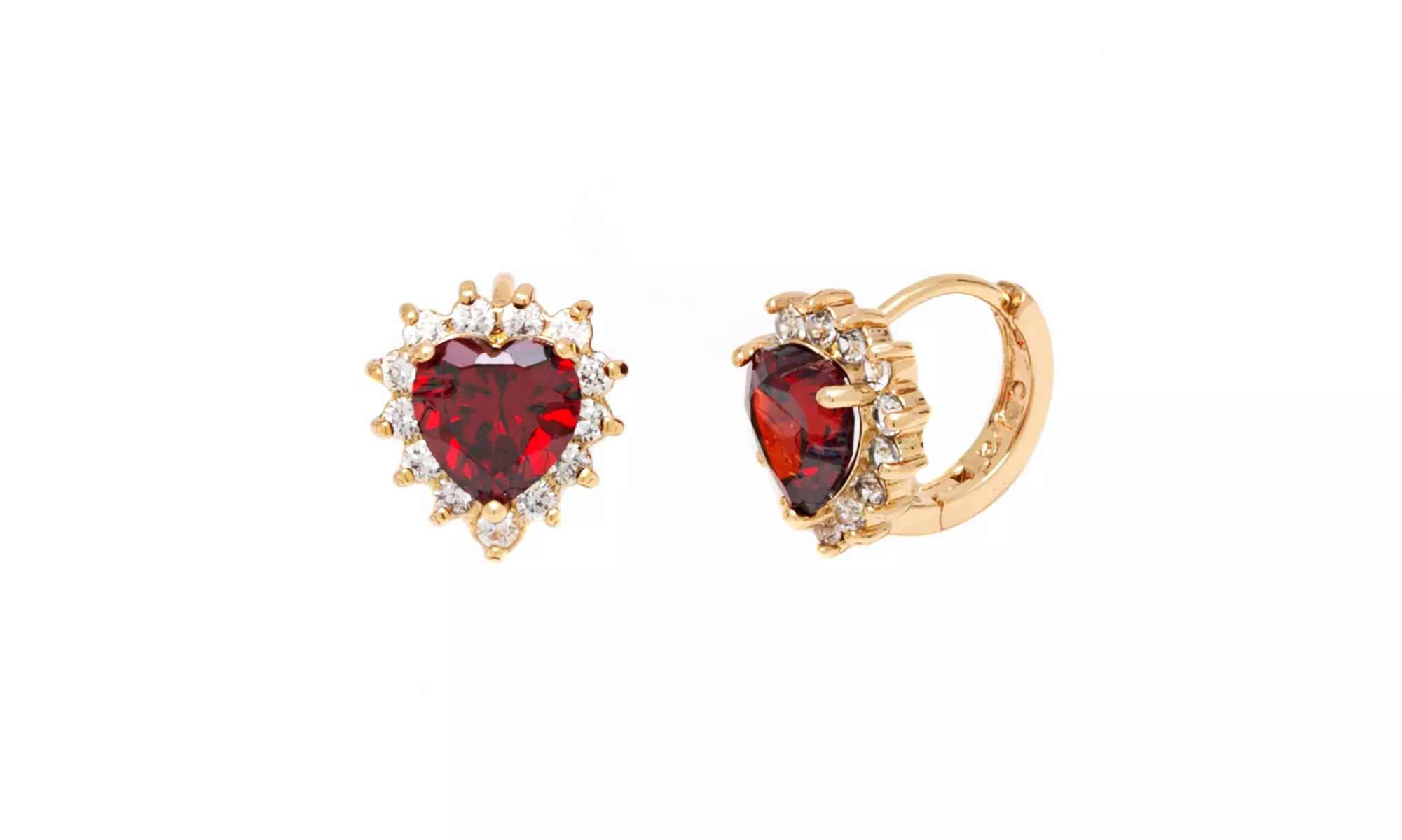 Ruby Heart with Omega Back Closure in 18K Gold Plating - Primary Image