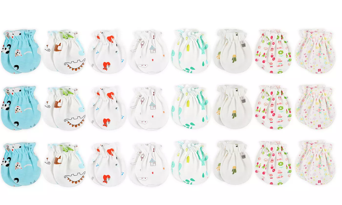 12 Pairs Newborn Baby Cotton Infant No Scratch Mittens Gloves