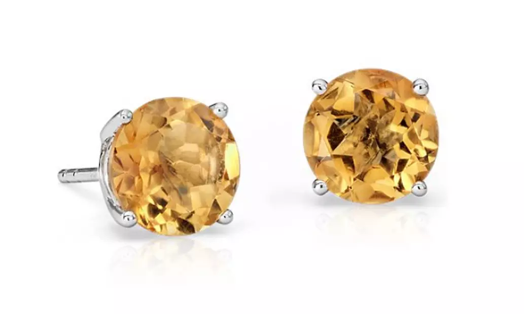 14k white Gold plated Round 4 Ct Brown Stud Earrings. - Primary Image