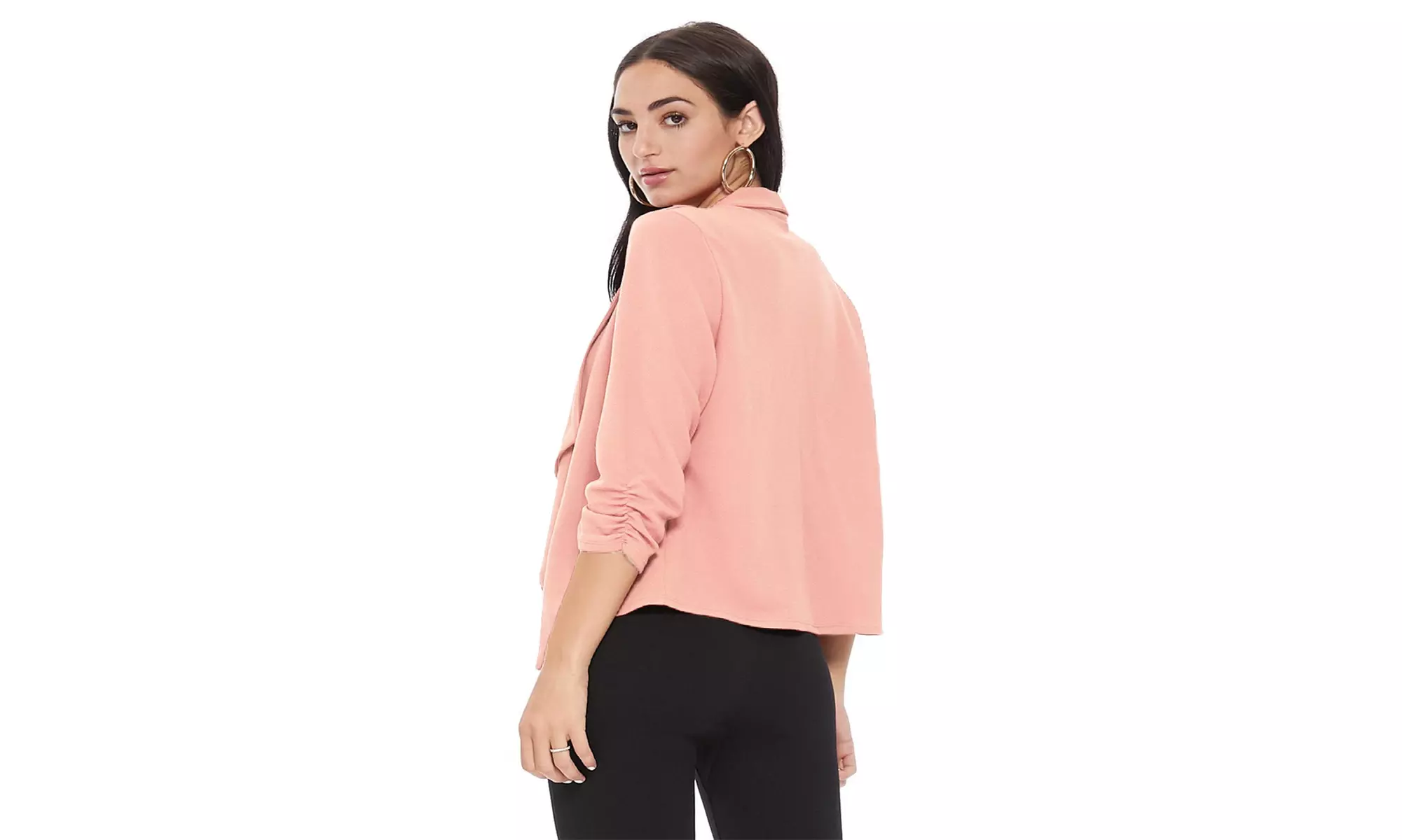 MOA Collection Solid Draped Open Front 3/4 Sleeve Jacket