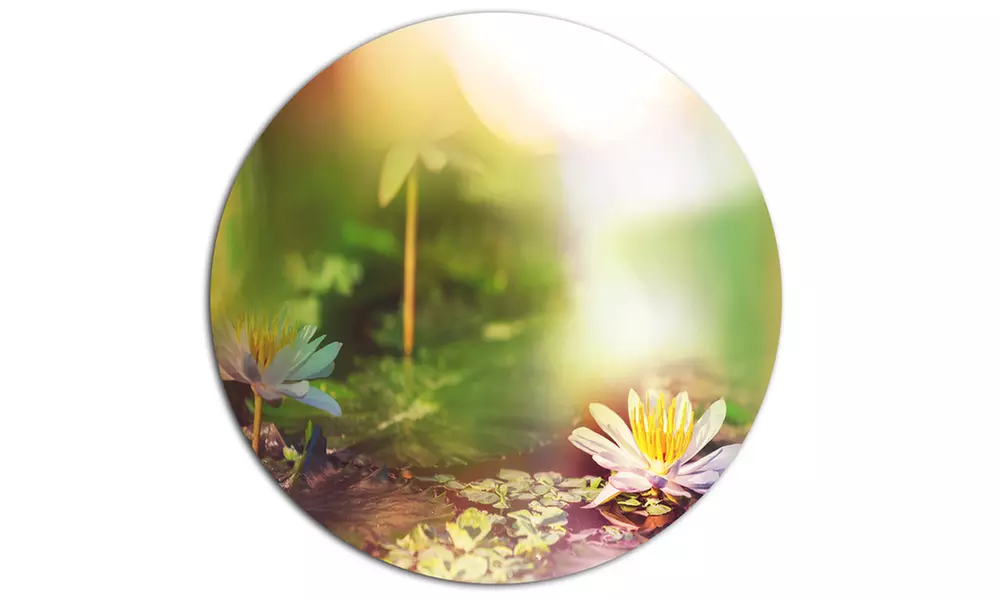 Lotus Flowers on Green Background' Large Flower Oversized Metal Circle Wall Art - Second Medium