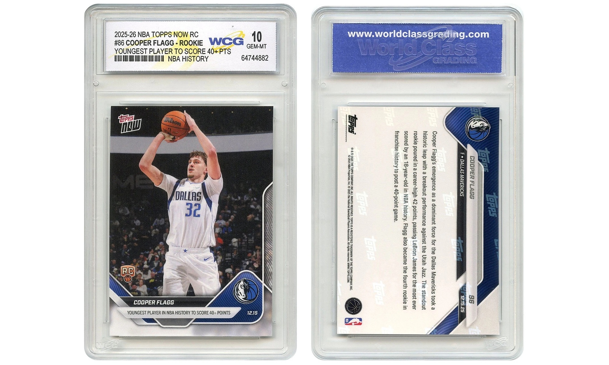 2025 Topps Now #86 Cooper Flagg Rookie Card GEM MINT 10 - Dallas Mavericks