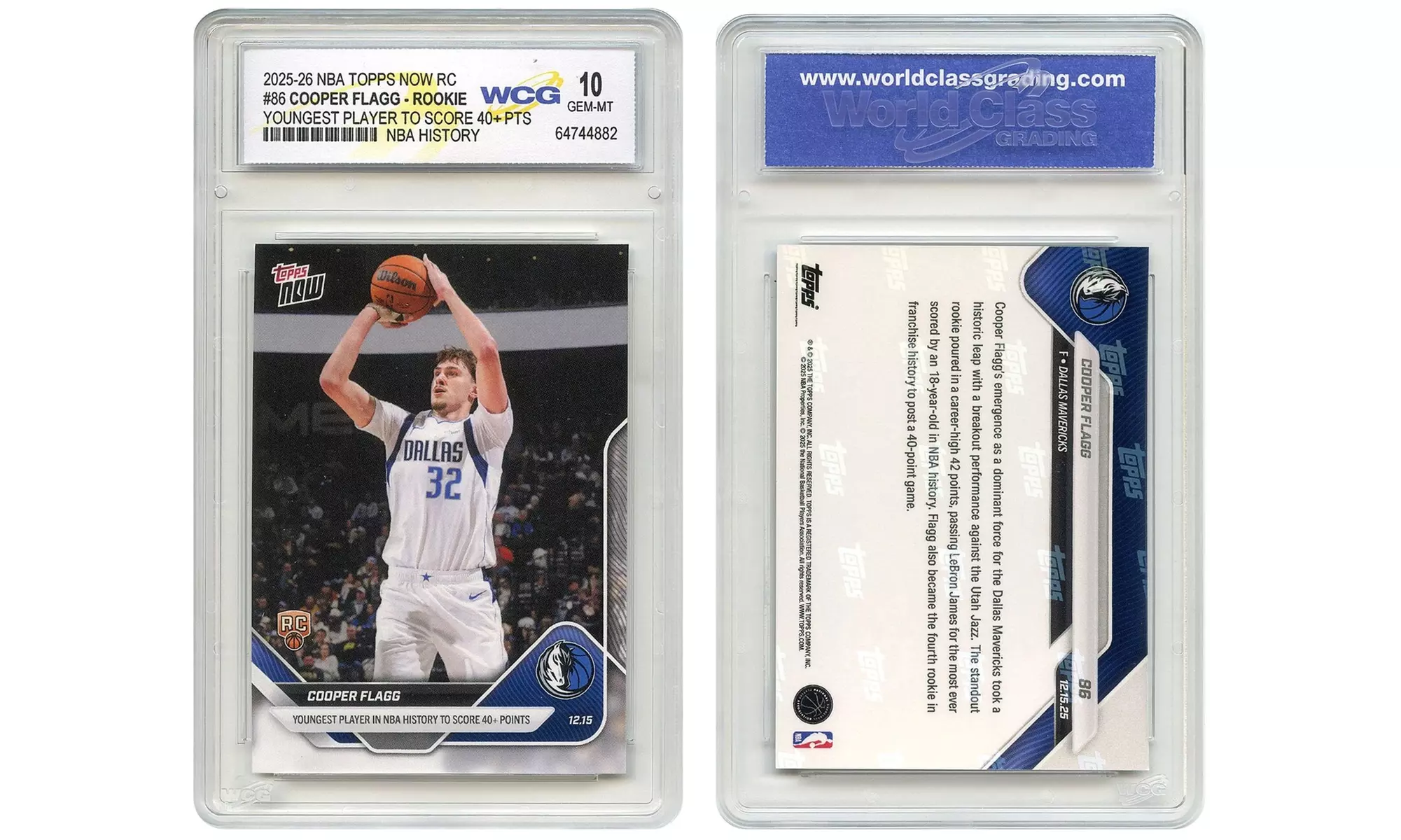 2025 Topps Now #86 Cooper Flagg Rookie Card GEM MINT 10 - Dallas Mavericks - Primary Image
