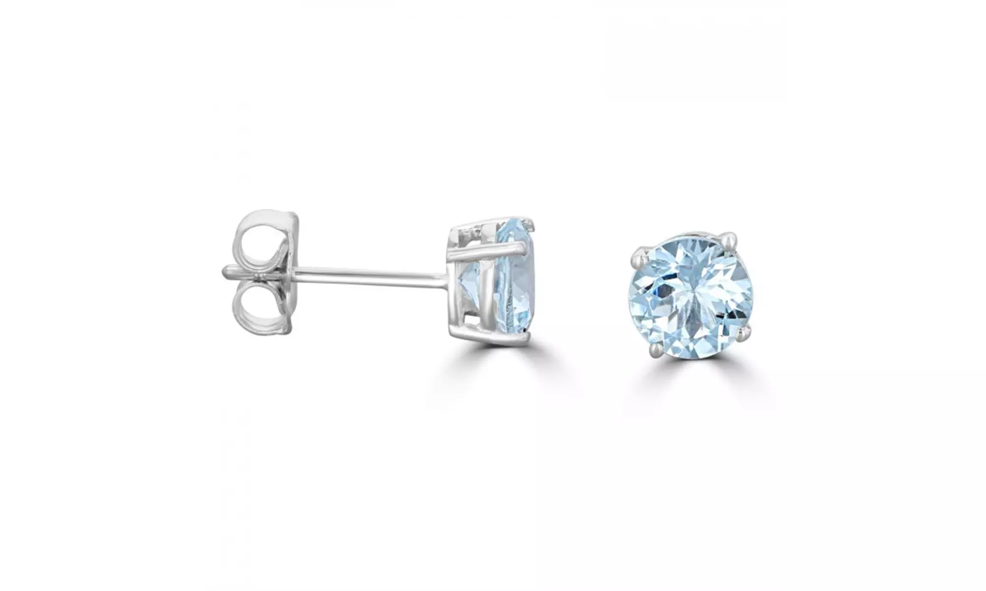 18k white gold plated 1 Cttw Round Aquamarine Stud Earrings. - Primary Image