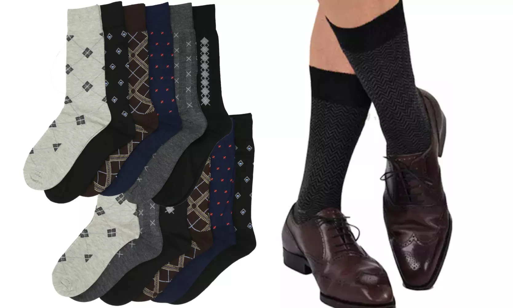(6 & 12 Pair Pack) Men's Assorted Classic Cotton Blend Dress Socks - Second Medium