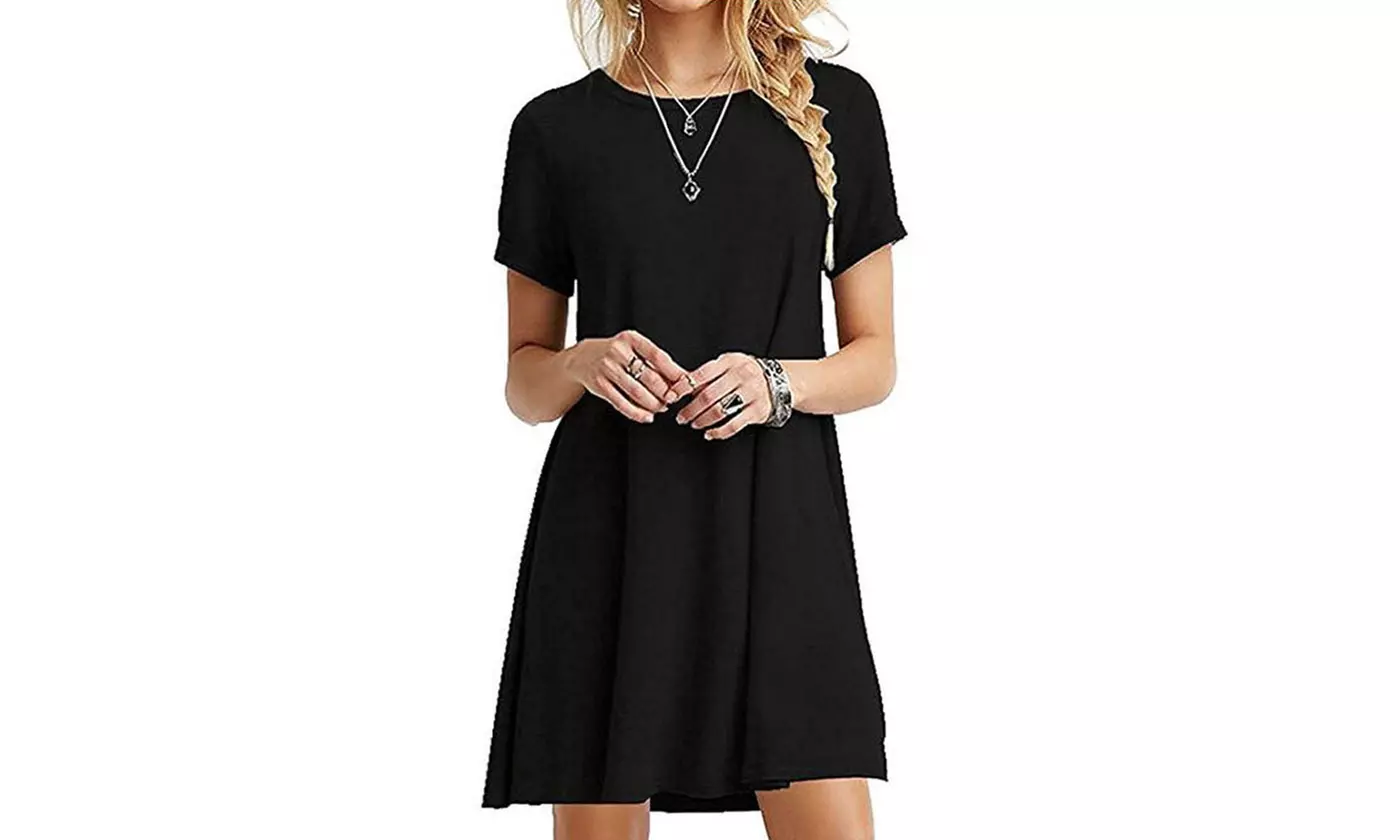 Womens Short Sleeve Sundresses Casual Swing T Shirt Tunic Dress