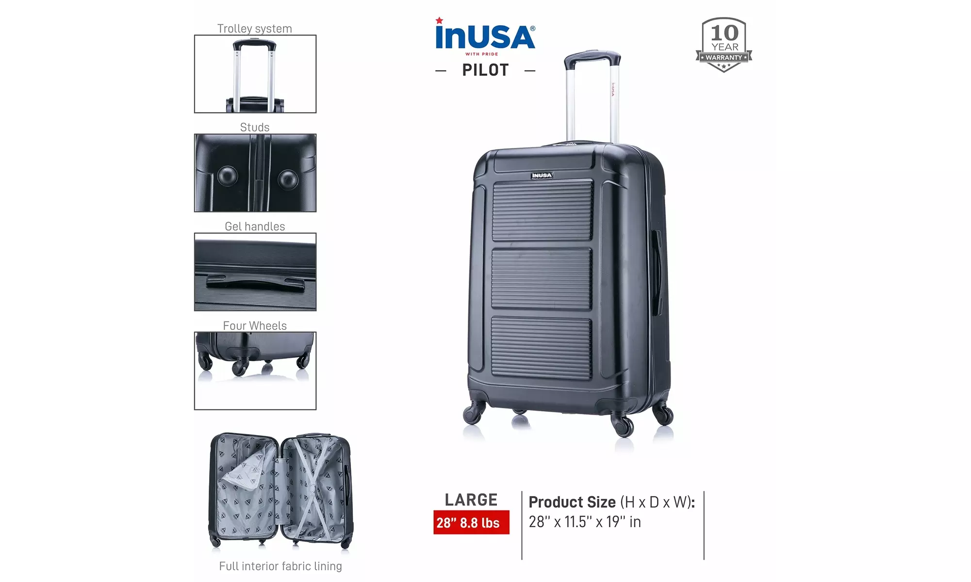 InUSA Pilot Lightweight Hardside Spinner Luggage