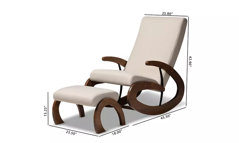 Kaira Fabric and Walnut Wood Rocking Chair or Rocking Chair with Ottoman Set - Primary Image