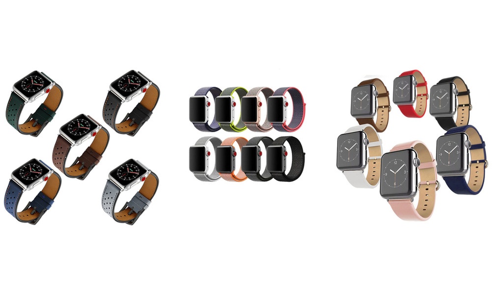 Waloo Breathable Leather, Nylon and Leather Apple Watch Band-3 Piece Bundle