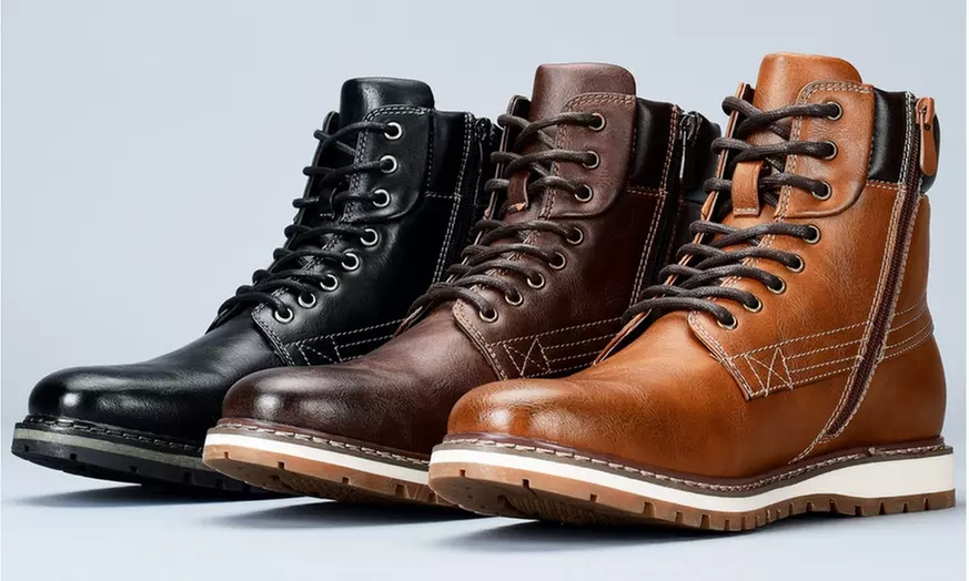 Men's Casual Plain Toe Boots with Zipper - Primary Image